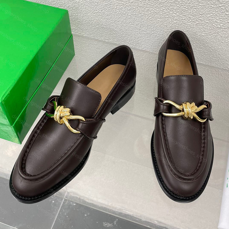 Mirror quality Metal Knot loafers slip on shoes Flat Dress shoes Real leather Luxury designer loafers for womens Walking Office Driving shoes size 35-42