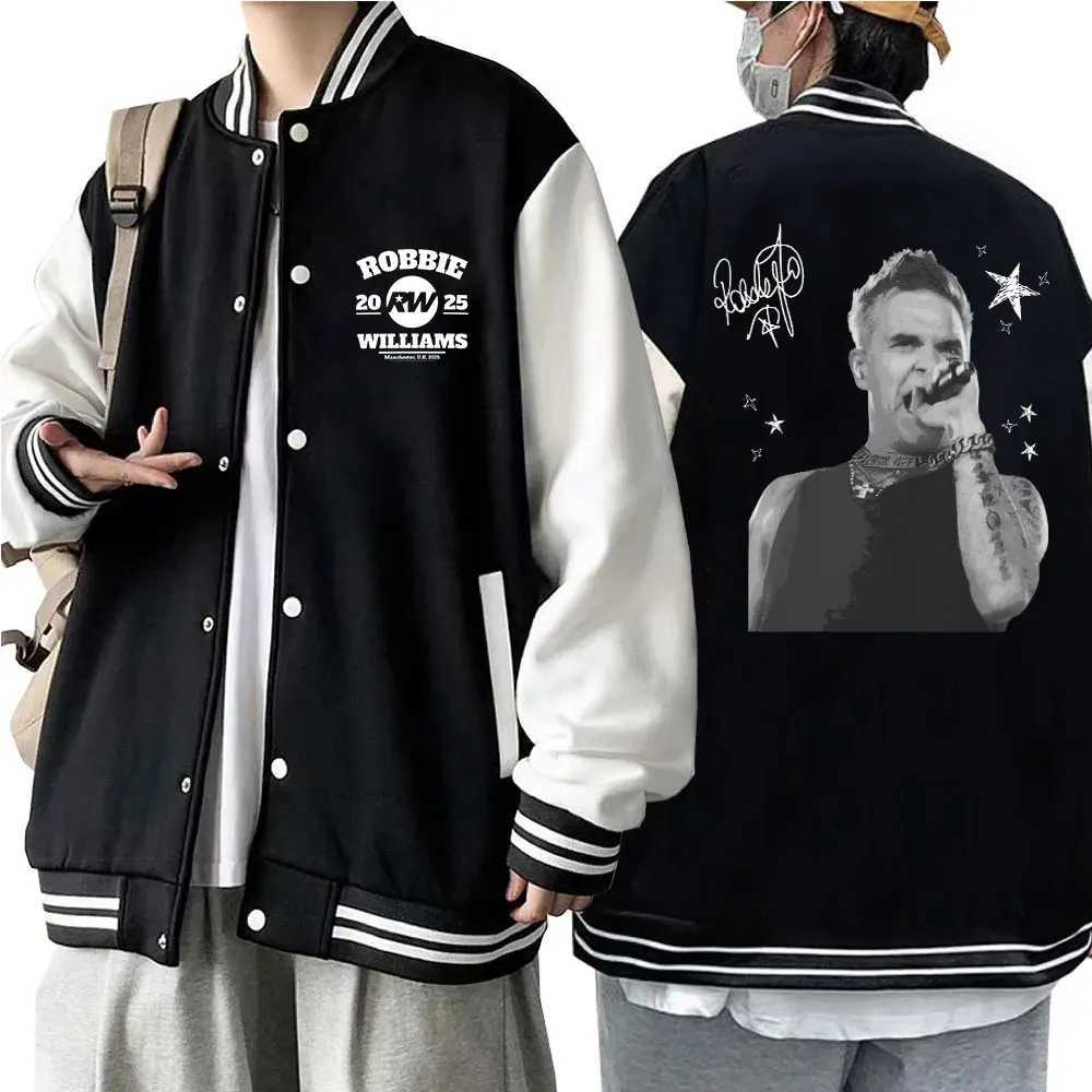 Robbie-Williams Tour 2025 Baseball Uniform Hoodie Jacket Harajuku Baseball Jacket Coat Tops for Fans Gift W250809