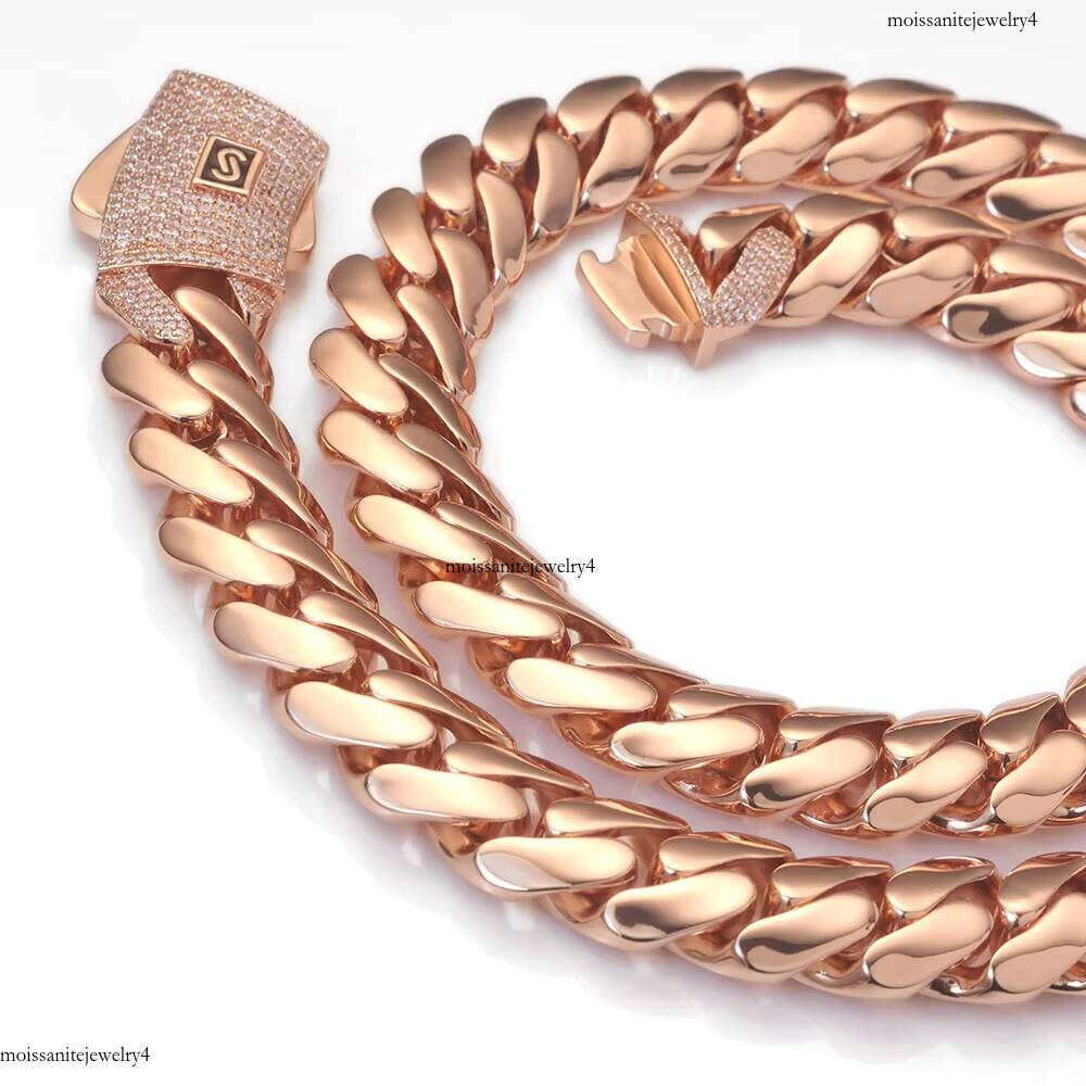 NUOYA Hip Hop Rose Gold Plated Links with Dia Clasp Men's Thick Monaco Cuban Link Chain Bracelet
