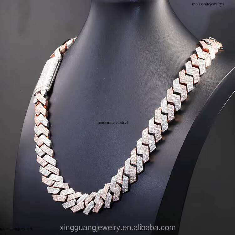 Hiphop in Stock Link 4row 20mm White Gold 2 Tones Sterling Sier Iced Out Moissanite Cuban Chain