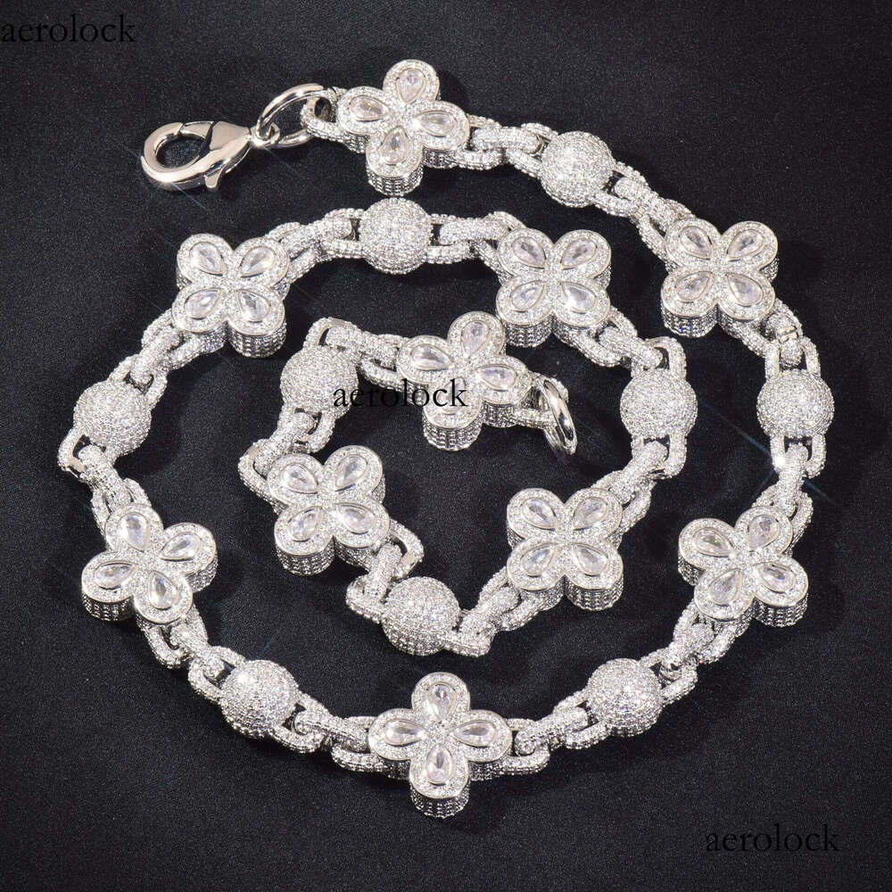 Hip Hop Full Moissanite chain Bubble Personality Four-Leaf Clover Jewelry High-End Men's Necklace