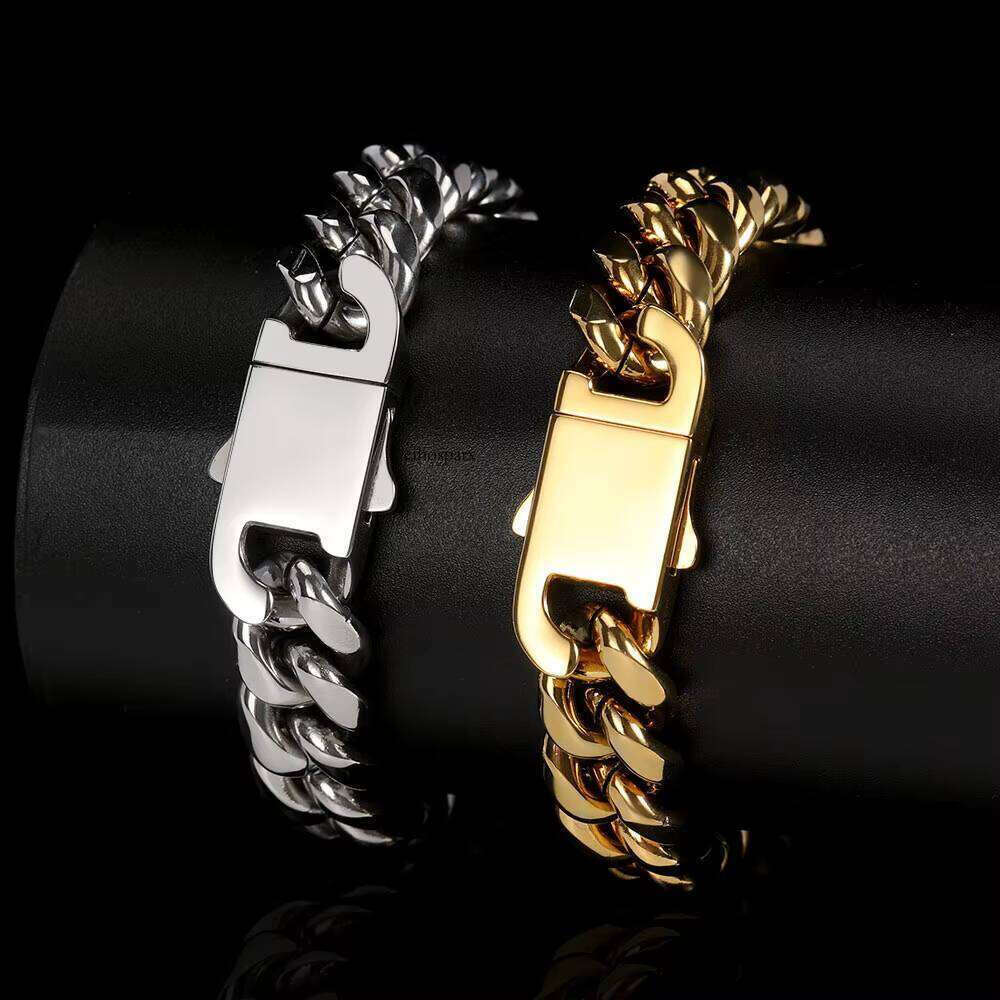 NUOYA Popular 10MM Hip Hop Jewelry Gold Plating Stainless Steel Miami Cuban Link Chains Bracelet Men