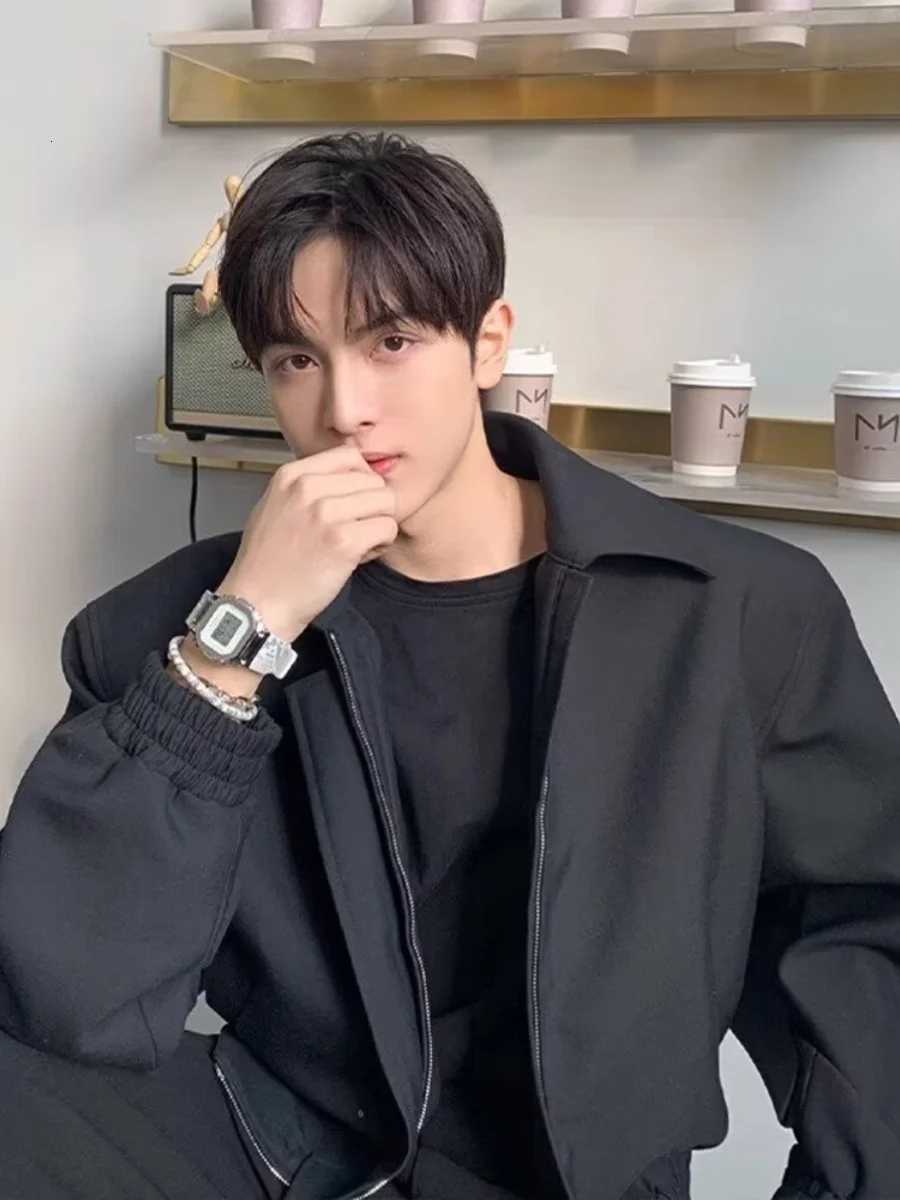 American Sle oulder Padded Black Jacket Mens Casual Executive Workwear Stand Collar Biker Pilot Slim Fit Youth T... W250809