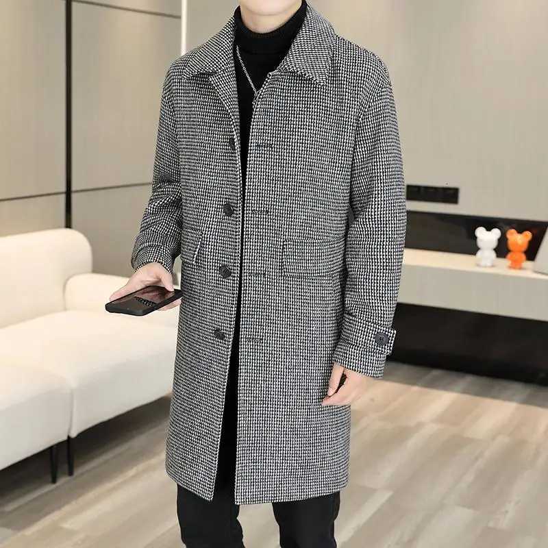Classic 2025 Autumn Winter Mens Plaid Woolen Coats Business Casual Overcoat Thick Wool Jackets Outerwear Loose Warm Windbreaker XJ250809