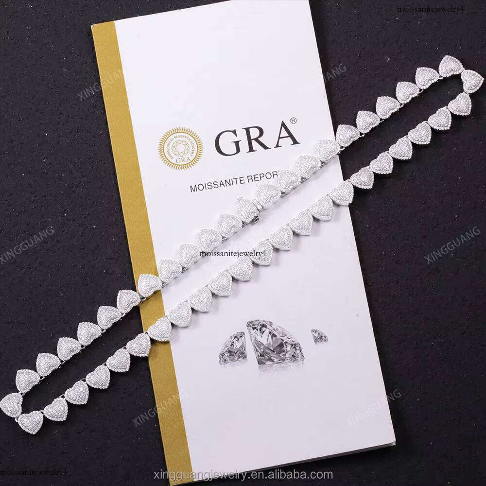 XG Pass Dia Tester Sier Heart Chain Necklaces Vvs Moissanite Cuban Link Chains