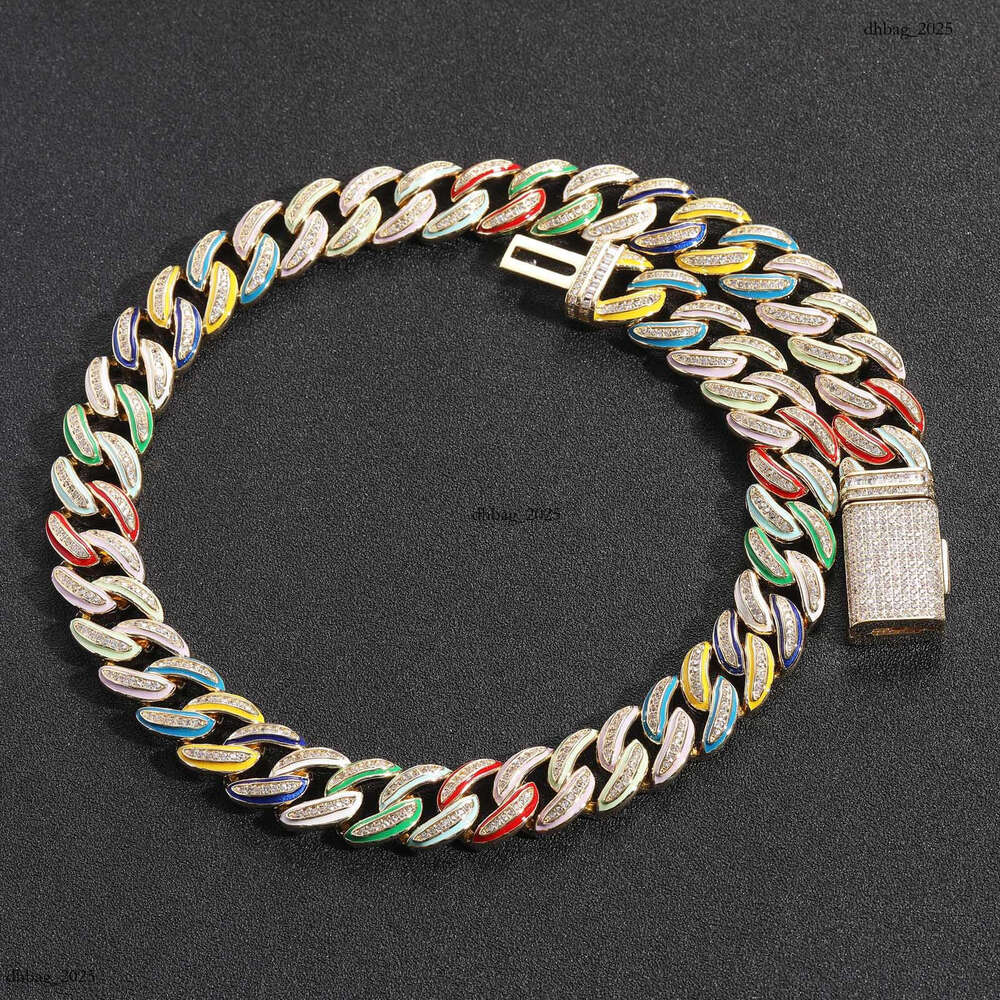 Hip-Hop Meisa New 15mm Colorful Enamel Cuban Chain High-End Sterling Silver Inlaid Moissanite chain Trendy Niche Jewelry