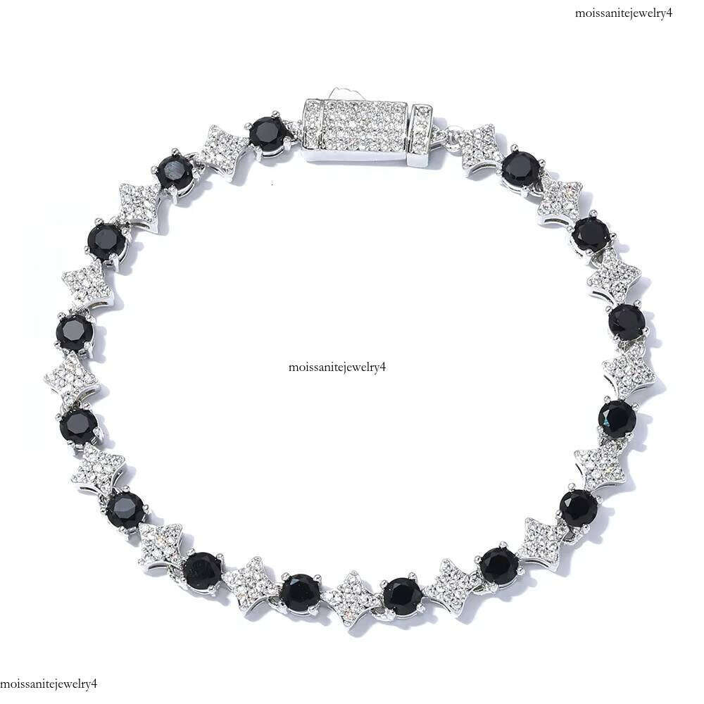 NUOYA High Quality Star Shape Chain with Black CZ Stone 6mm Sier Plated Tennis Bracelet Hip Hop Jewelry for Women/Men