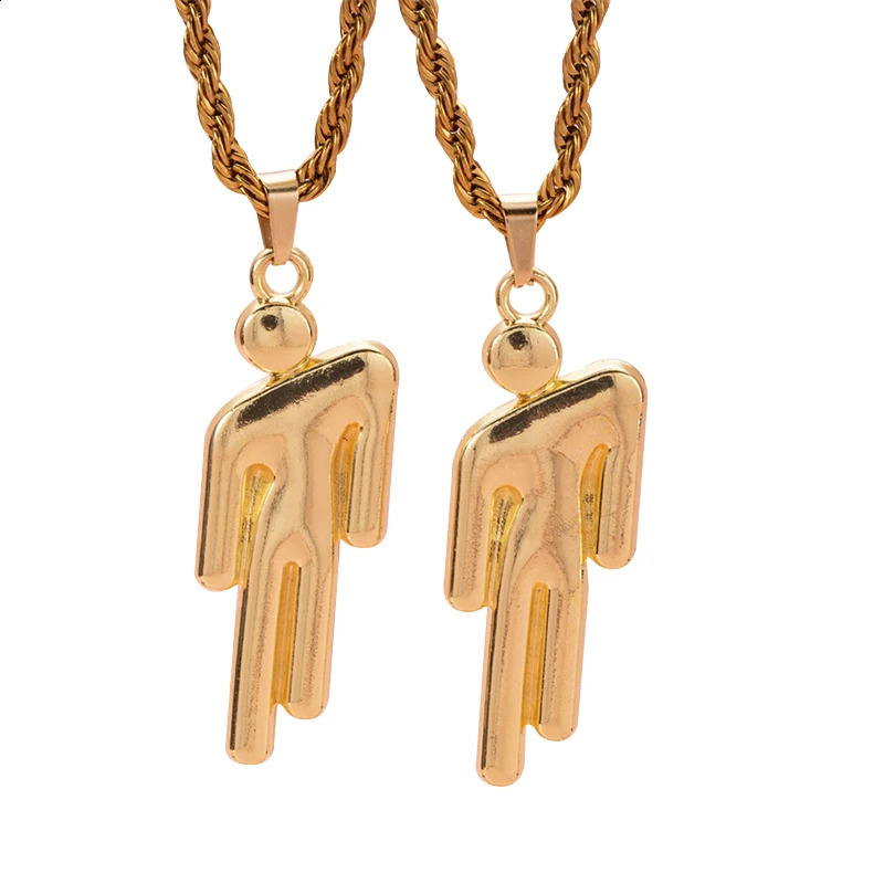 Hip Hop Stainless Steel double tilted head small character engraved pendant Necklace Street Fashion Couple Necklace gift 250805