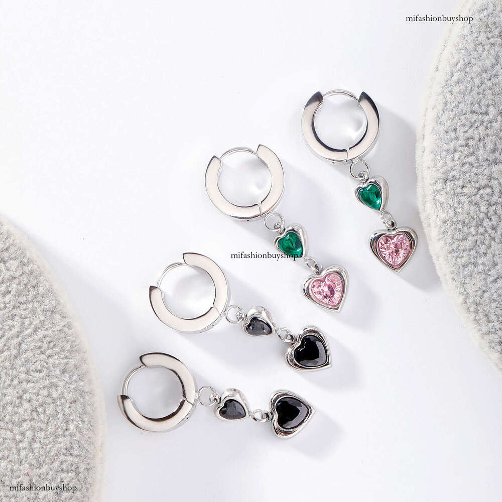 Light Colorful Heart Zircon Elegant Women Sterling Silver Earrings Non-Fading Personality Tassel Ear Clips