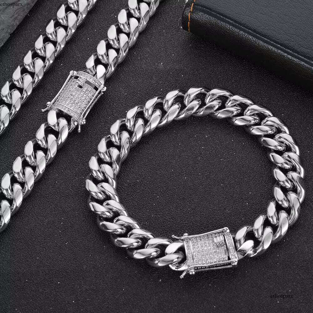 Hip Hop 8MM Mens Miami Stainless Steel Chain Iced Out Gold Plated Cuban Necklace