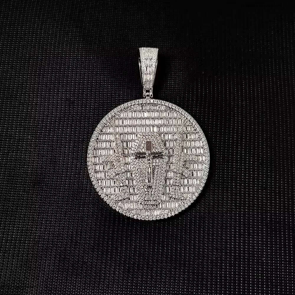 New Custom Jewelry Hip Hop Circular Cross Jesus Gold Plated Brass Micro Inset Zircon Iced Out Dia Pendant