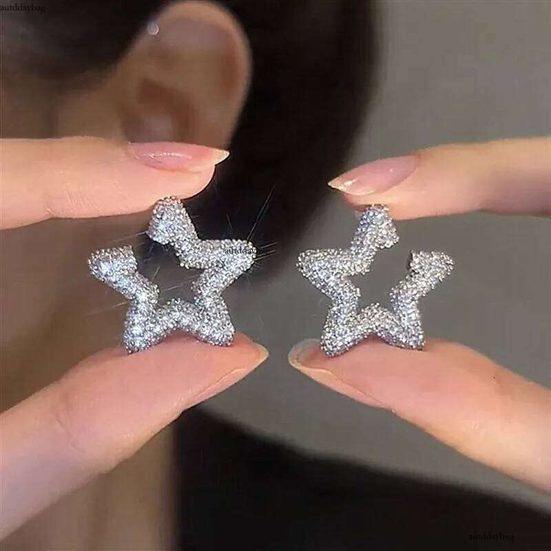 2025 Choucong Korean Ins Top Sell Jewelry Sterling Sier Pave White 5A Cubic Zircon CZ Dia Party Elegant Lady Women Star Stud Earring Gift
