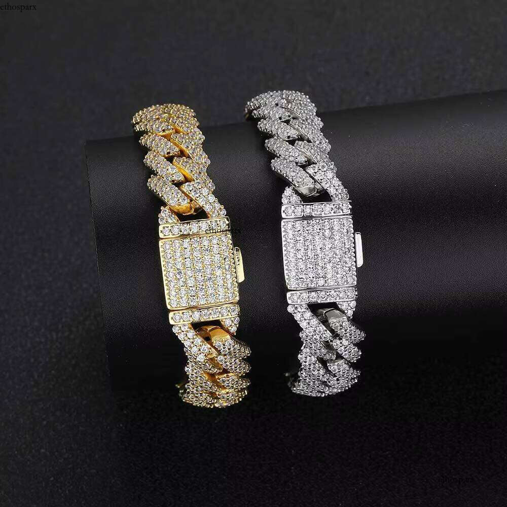 Hip Hop Jewelry 12mm Dia Sier Plated Brass With Iced Out Zircon Cuban Link Chain Bracelet for Women