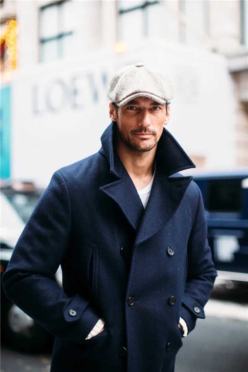 Mens Woolen Good Quality Coat Navy Blue Winter Warm Solid Double-Breasted Thick Plus V-Neck Overcoat Casual Mens Overcoat XJ250809