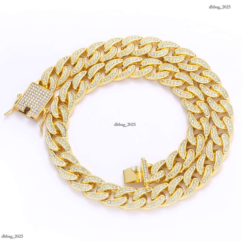 New Men's 13mm Full Dia Cuban Chain Alloy Hip-Hop Gold Necklace