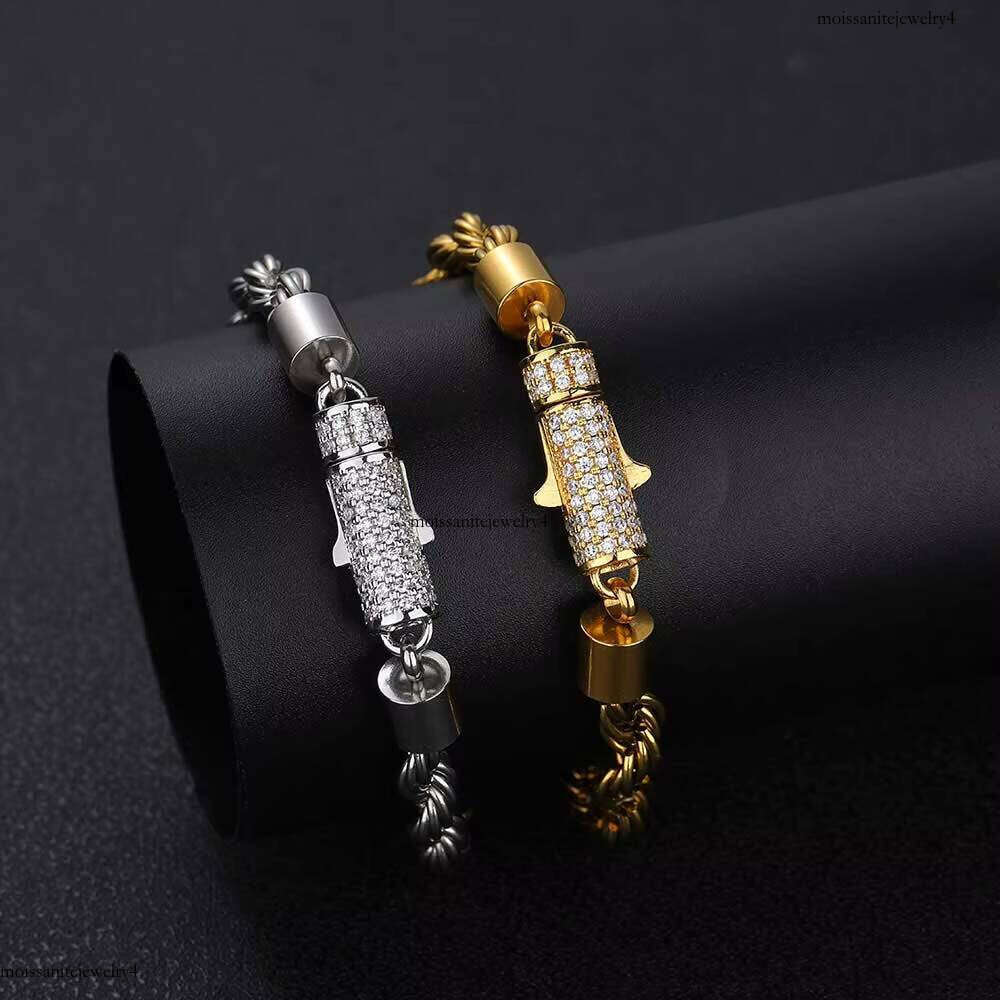 Nuoya New Style 6mm Iced Out Clasp Chain Stainless Steel Gold Plated Twist Rope Chaain Bracelet Jewelry for Women