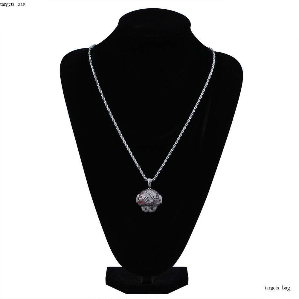 Mushroom Head Cute Cartoon Pendant Inlaid with Colorful Full Moissanite chain Couple Necklace for Men and Women Accessories