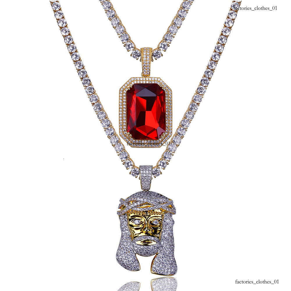 New Micro-Inlaid Pendant Avatar and Red Hip-Hop Necklace Set