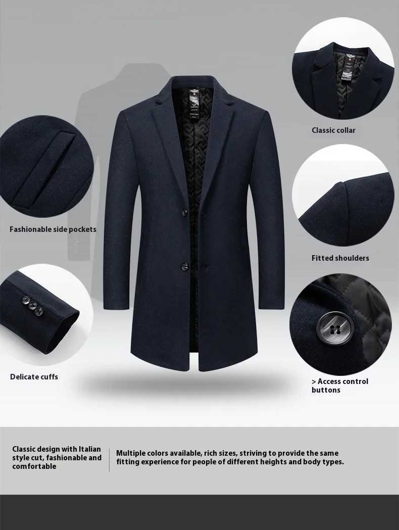 Long Winter/Autumn Woolen Coat for Men Mid-Aged Fashionable Casual Woolen Jacket 2025 New Style Windbreaker for Mens Clothing XJ250809