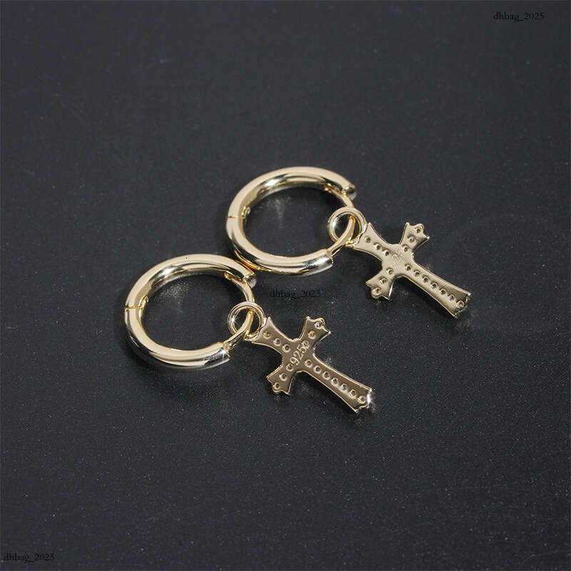 ICED OUT Sier Micro Inlaid Zircon Cross Fashionable Light Elegant Niche Design Earrings Hoops