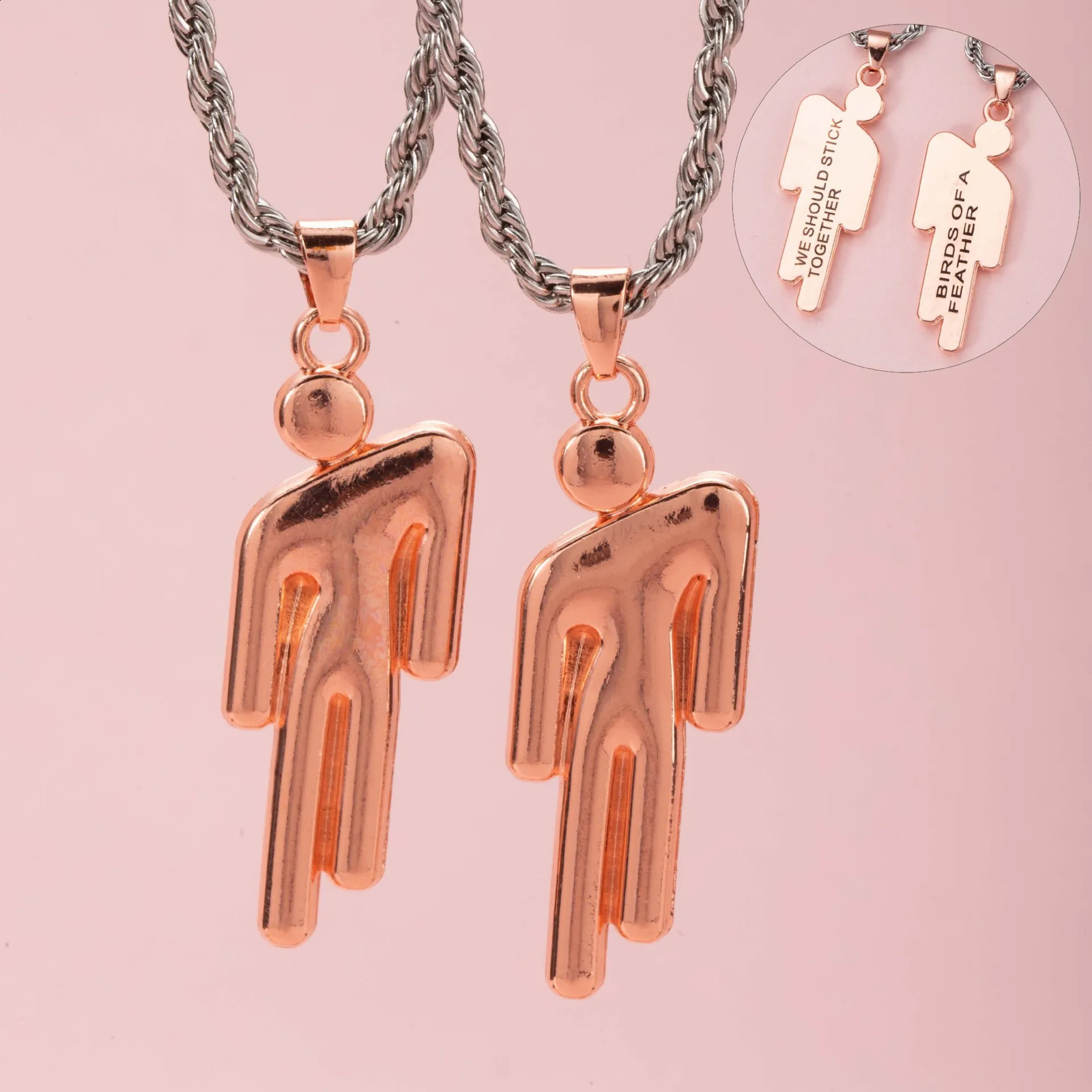 Hip Hop Stainless Steel double tilted head small character engraved pendant Necklace Street Fashion Couple Necklace gift 250805