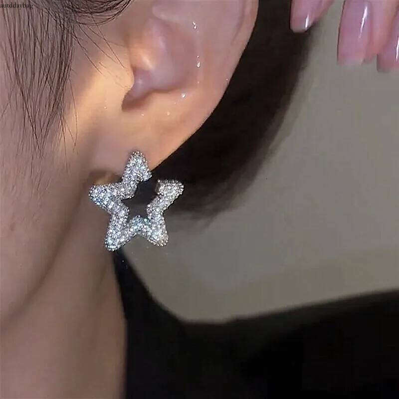 2025 Choucong Korean Ins Top Sell Jewelry Sterling Sier Pave White 5A Cubic Zircon CZ Dia Party Elegant Lady Women Star Stud Earring Gift