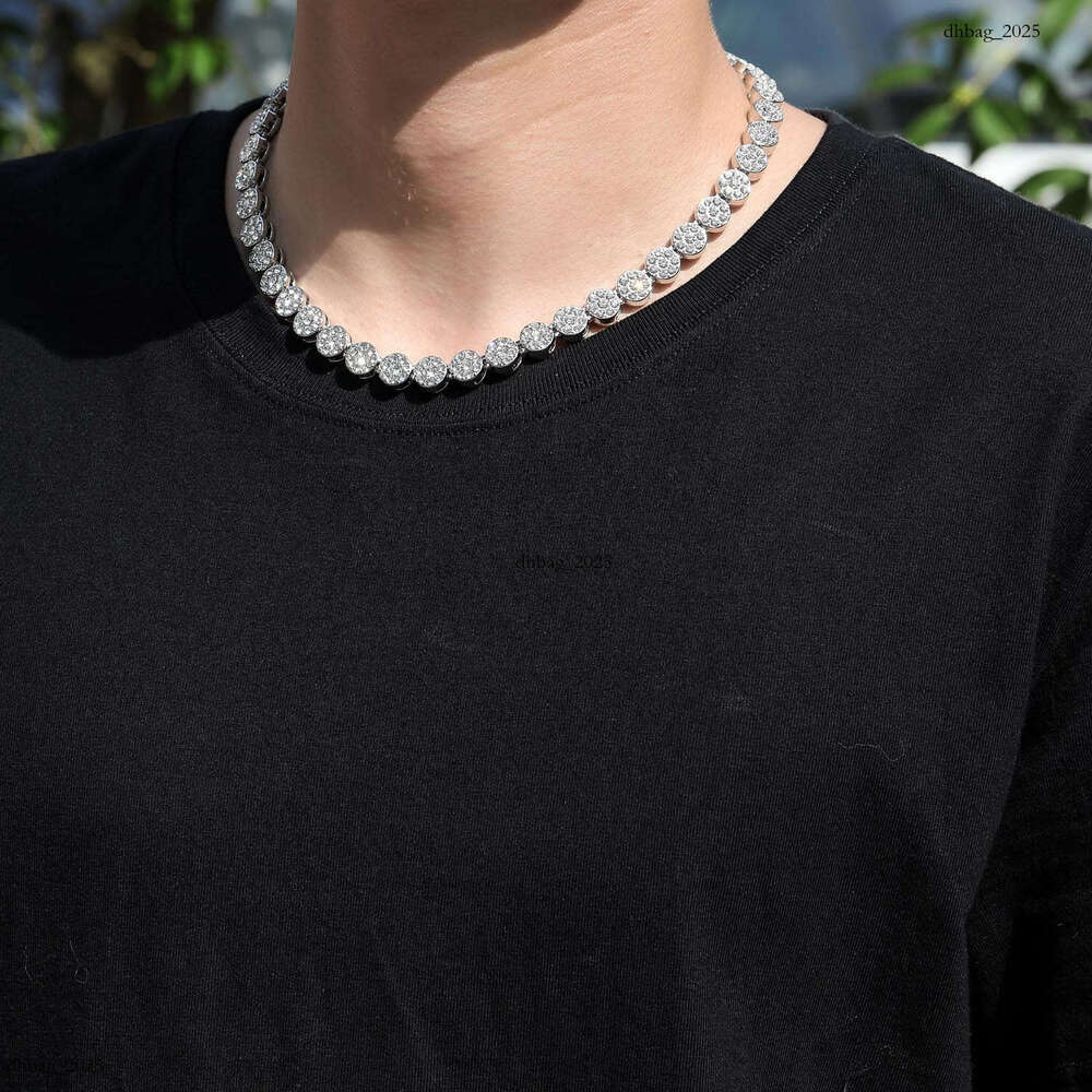 Alloy 10mm Flower Petal Round Cuban Chain Men's Cool Hip Hop Full Dia Necklace
