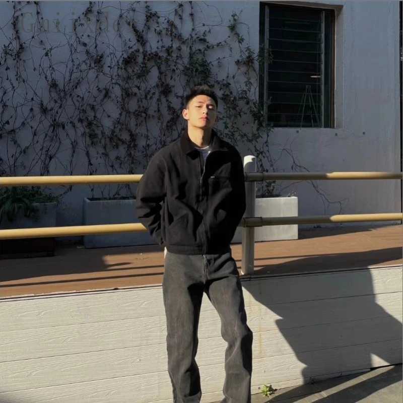 American Retro Lapel Solid Washed Jackets Fashion Mens Loose Casual High Street Jacket Men Tops Overcoat Male Clothes W250809