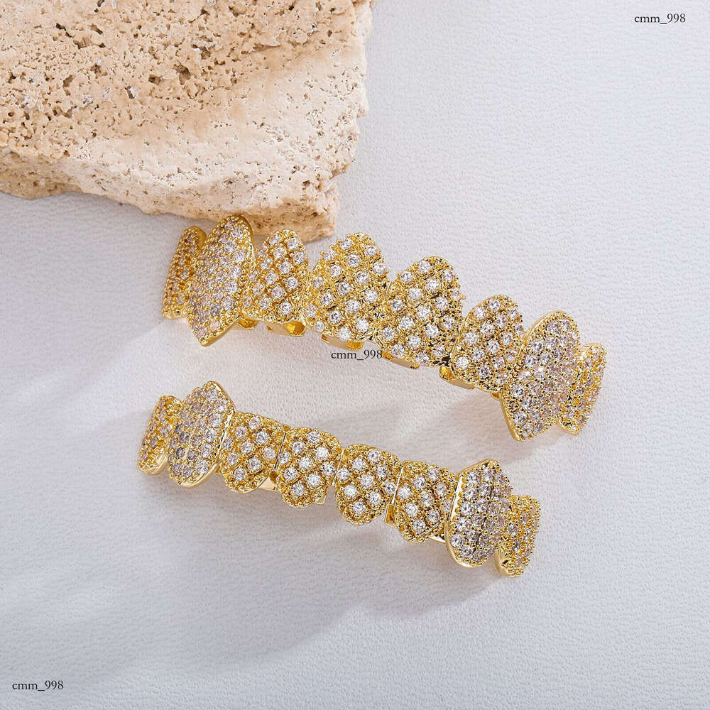 Sharp Eight Full Dia Sterling Silver Inlaid Zircon Grills Hot Hip Hop Teeth Jewelry