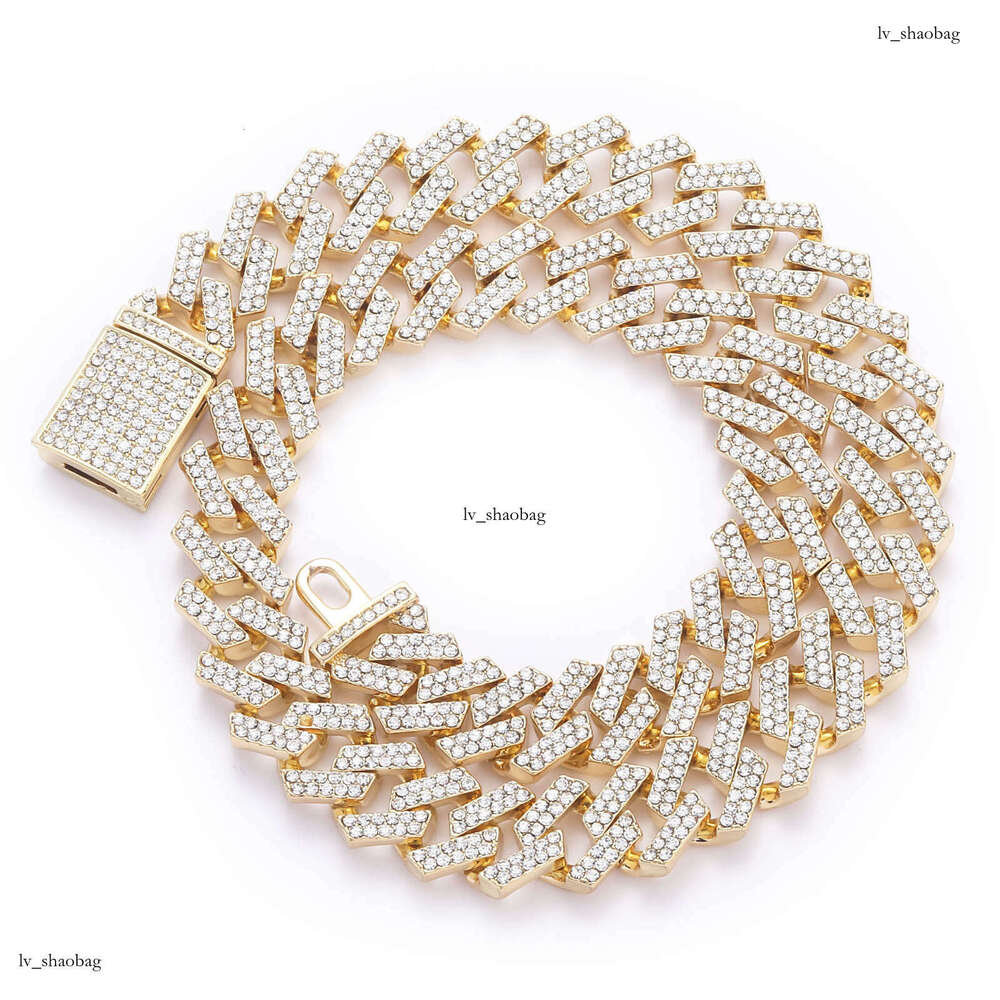 15mm Dia-Shaped Cuban Chain Alloy Inlaid with Dias Men's Cool Hip-Hop Necklace