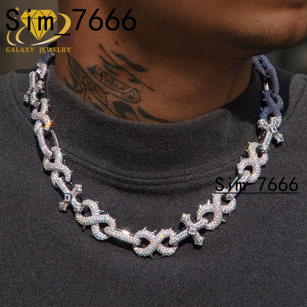 Hip Hop Mens Jewelry Micro Pave 925 Silver Infinity Spike Cross 15mm Iced Out Moissanite Diamond Cuban Link Chain Necklace