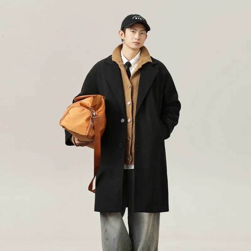 Retro Double-sided Wool Coat Mens Medium-length Knee Tweed Autumn Winter Thickened Suit Wind Coat Jacket Warm Soft XJ250809