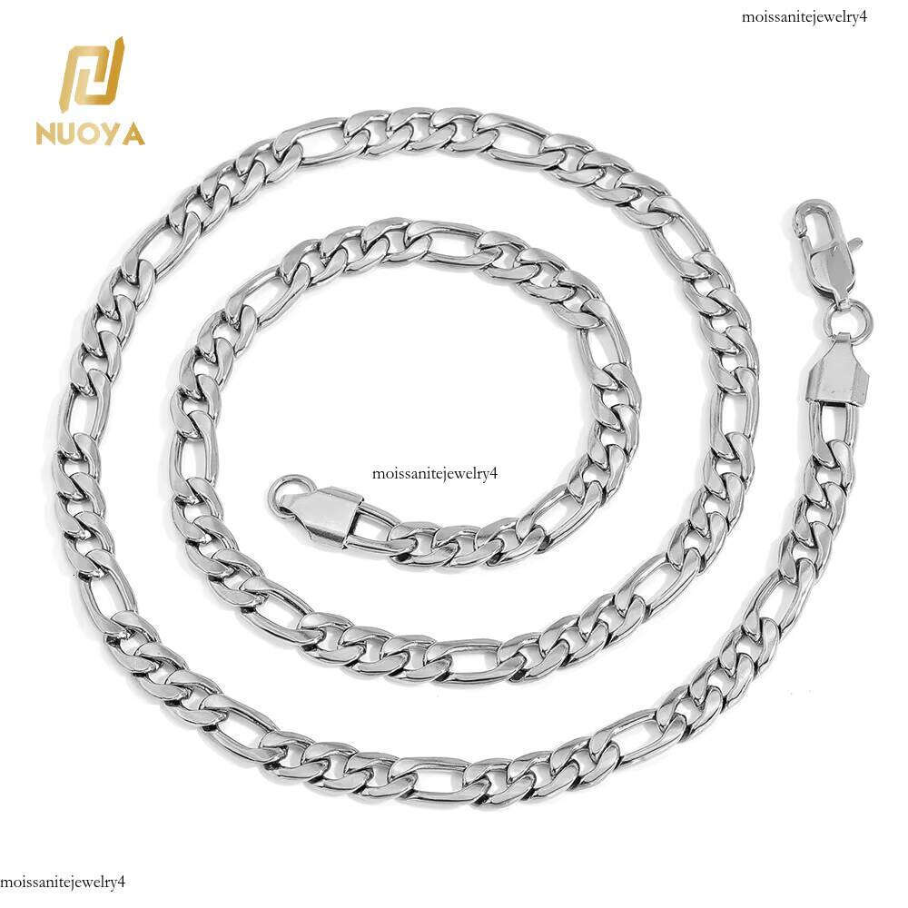 Nuoya Unisex Gold Plated Cuban Link Necklace 3/4/5/6mm Stainless Steel Hip Hop Jewelry 3-to-1 Figaro Chain for Parties