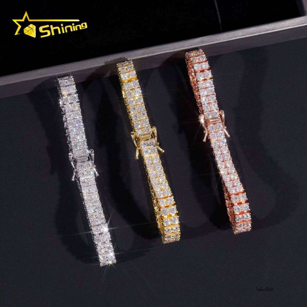 2rows Moissanite 6.6mm Bracelets Gold Plater Fine Jewelry Sterling Sier Tennis Chain Bracelet Hot Sale Design