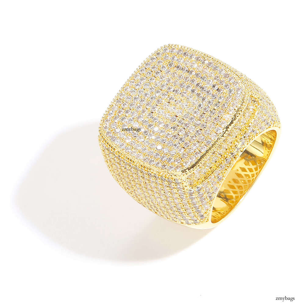 Ins Men's Full Diamond Square Exaggerated 3D Micro Paved 5A Zircon Hip-Hop Ring Bold Trendy Fashion