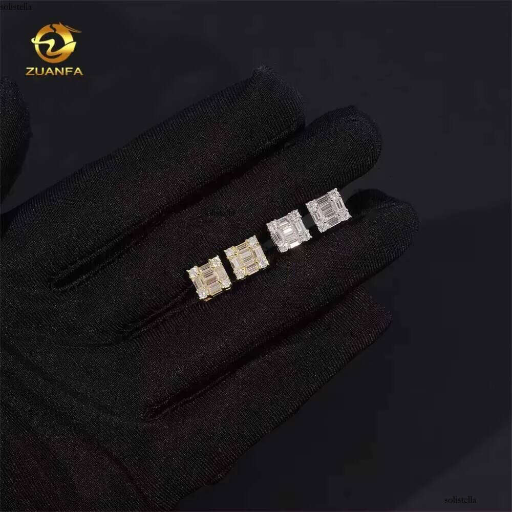Wholesale Price Factory Directly High Quality Hip Hop Baguette Moissanite Studs Sterling Sier Dia Earring
