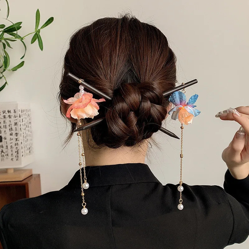 Chinese Hanfu Hair Sticks Vintage Wooden Luminous Hairpins Classical Hair Ornaments Women Hair Clip Pin Hair Jewelry Headwear 250807