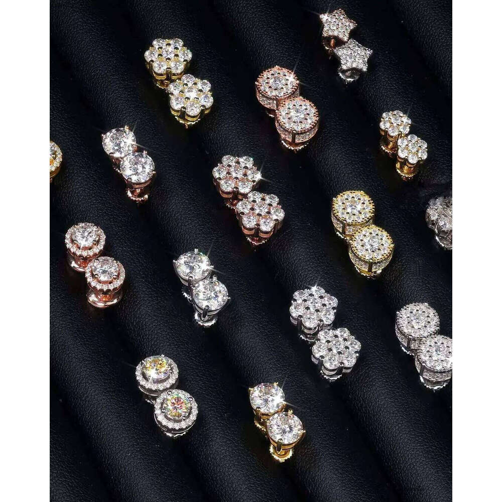 Iced Out Solid Sterling Stud Hiphop Bling 4 Prong Round Brilliant Moissanite Earrings