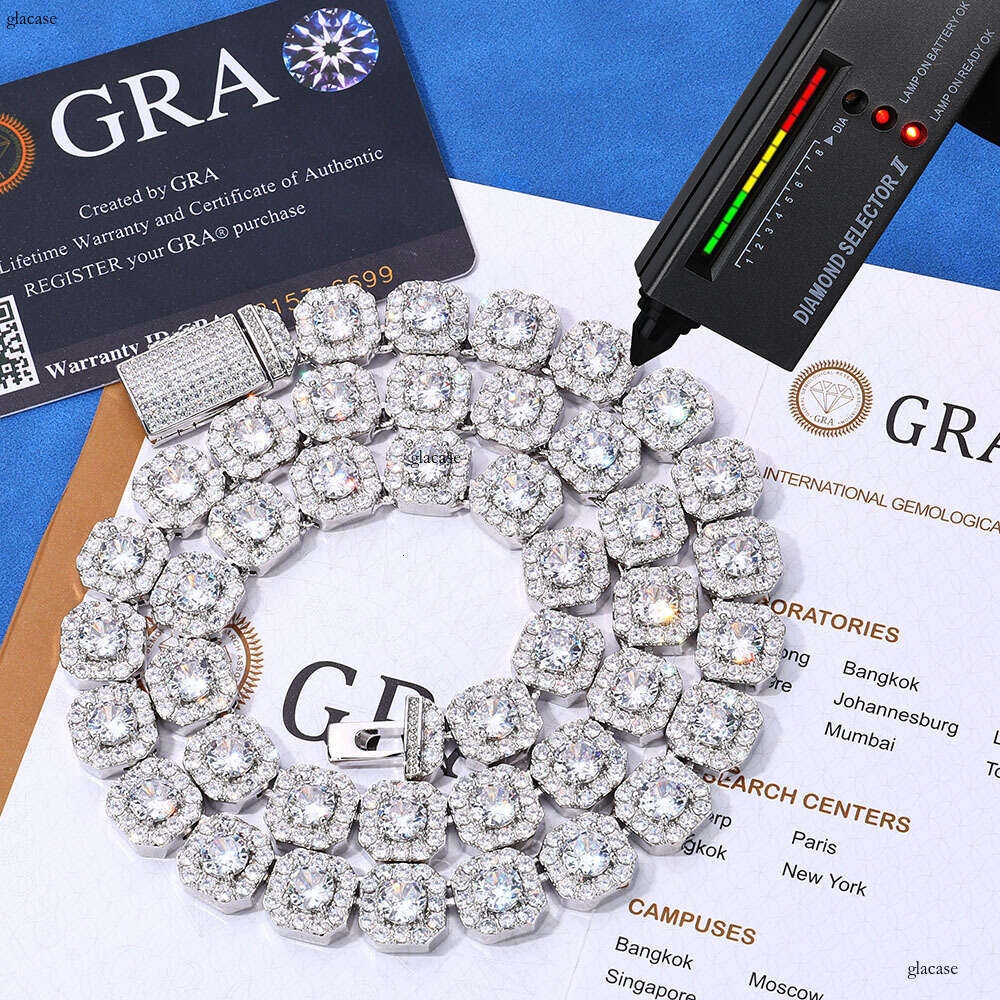 Hip Hop Jewelry 10mm Rock Sugar Dia Iced Out VVS Square Moissanite Men's Necklace High-end Feel