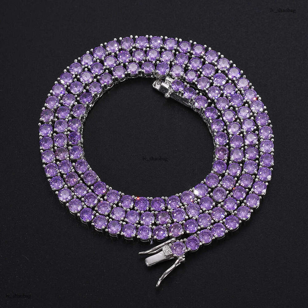 Chain 4mm Purple Row Moissanite chain Tennis Hip-Hop Necklace tennis chain