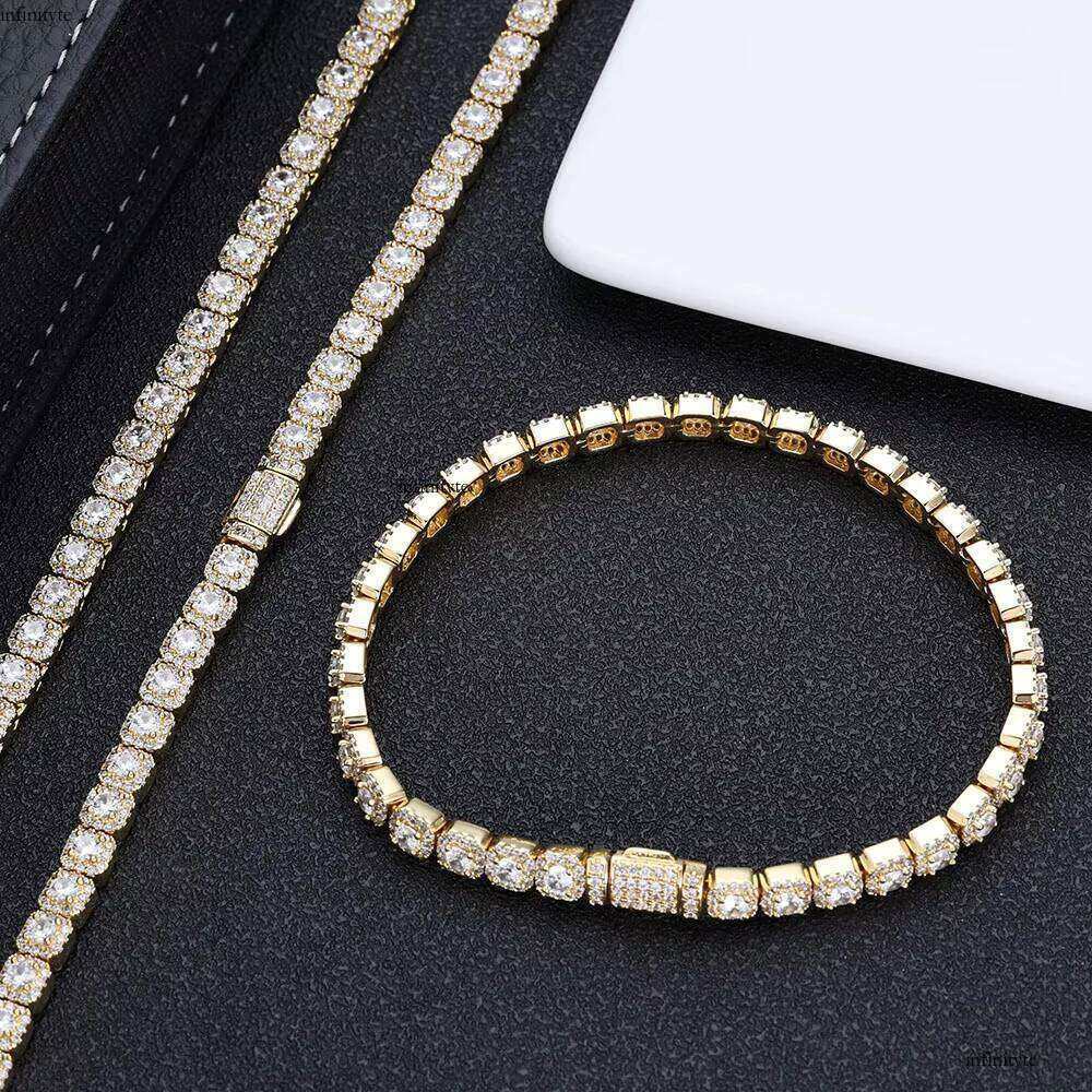 NUOYA 5mm Clustered Sier Gold Plated Iced Out Dia Hip Hop Jewelry Round Zircon Tennis Chain Bracelet