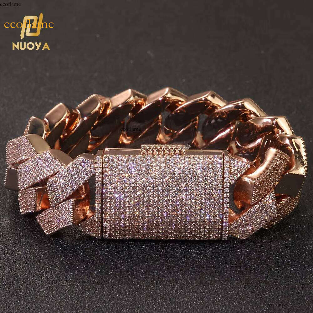 25mm Chunky Cuban Chain Hip Hop Jewelry Rose Gold Plated Iced Out Full Dia Prong Link Bracelet Gift for Men Women