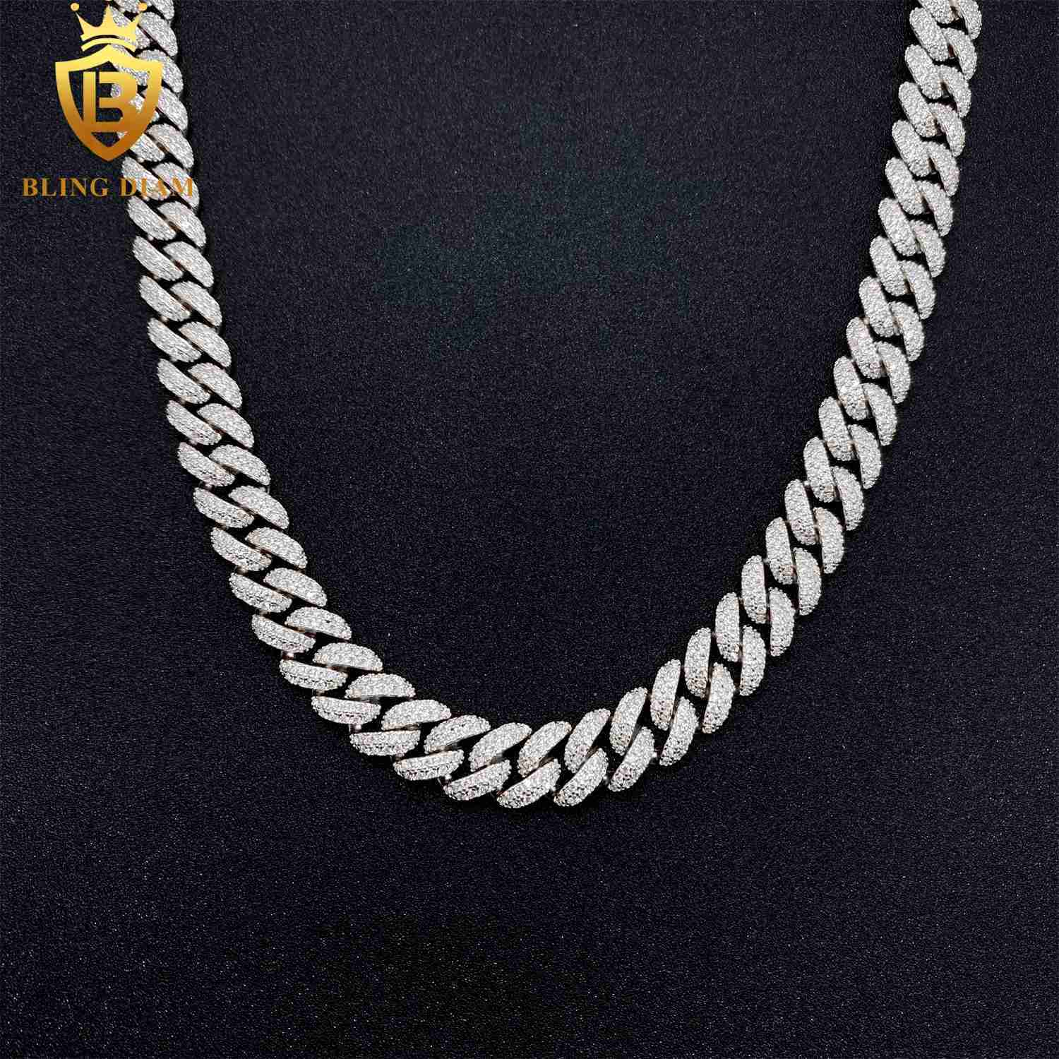 High Quality Fashion 10MM S925 Silver Hip Hop Cuban Link Chain VVS Moissanite Iced Out Cuban Necklace