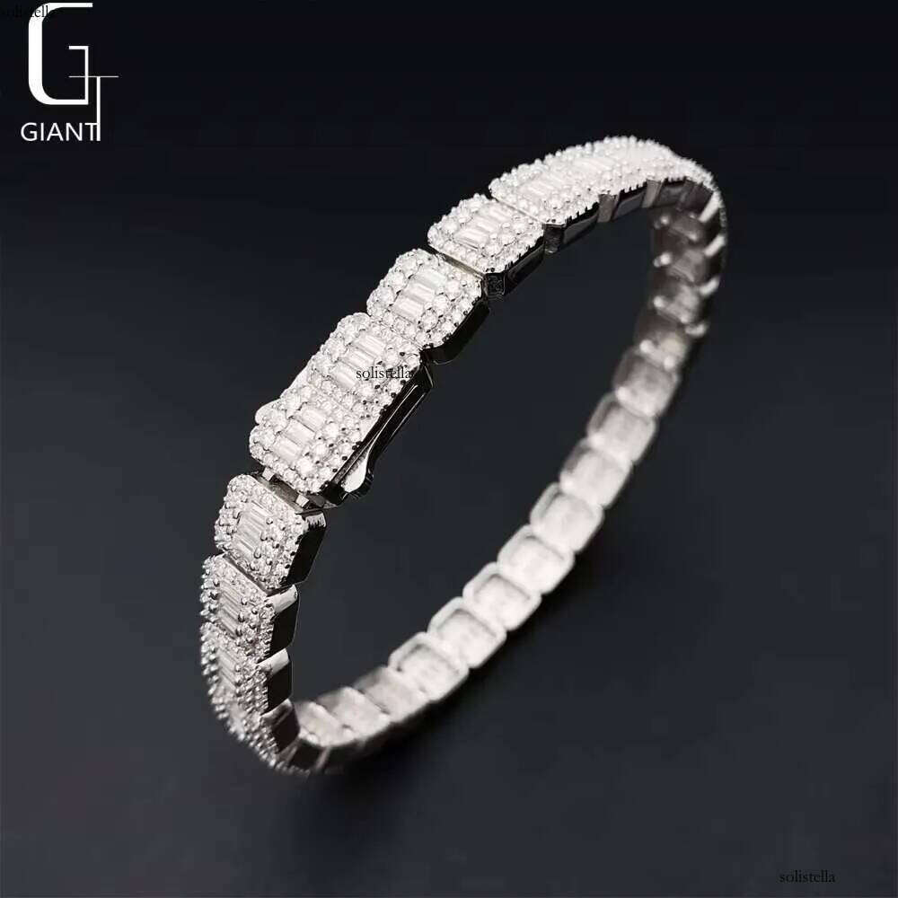 Spring Buckle VVS Moissanite Iced Out Jewelry 9MM Baguette Cut Dia Cuban Link Men Hip Hop Sier Bracelet