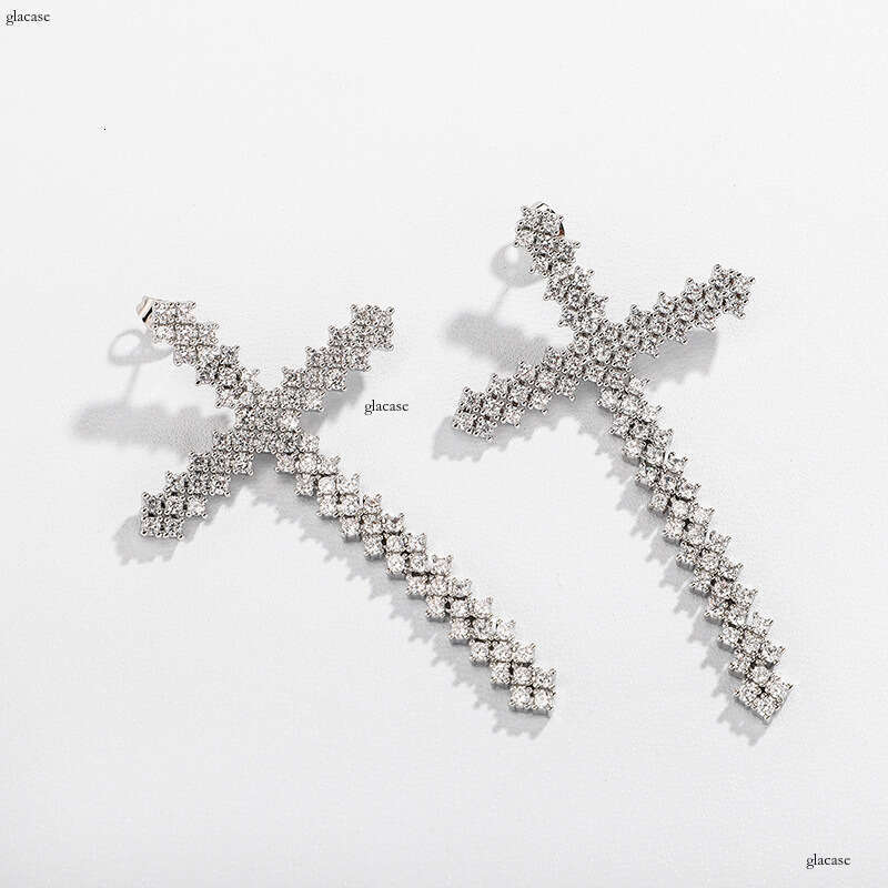 Fashion Light Women's Tassel Iced Out VVS Needle Dia Splicing Cross Trendy Cool Hip-hop Earrings