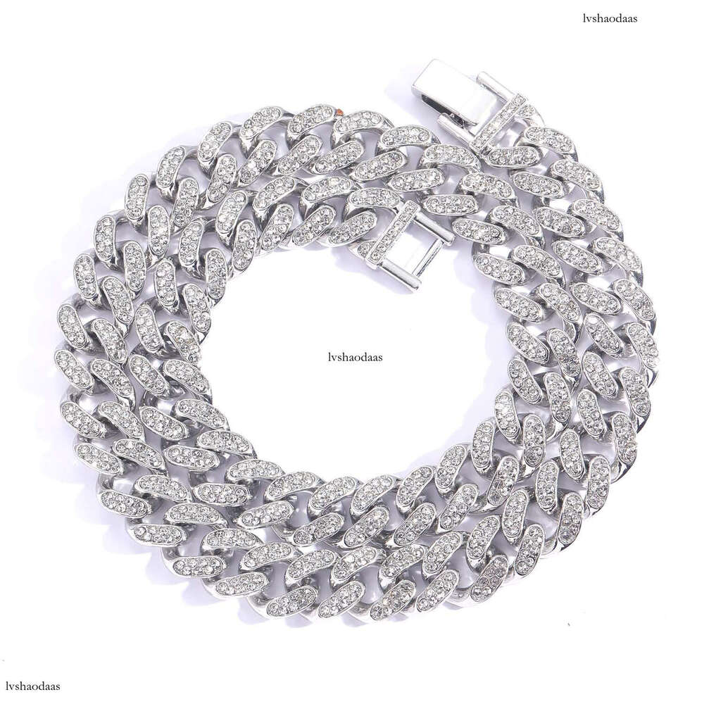 13mm Black Cuban Chain Personality Trendy Men's Alloy Full Dia Hip Hop Necklace