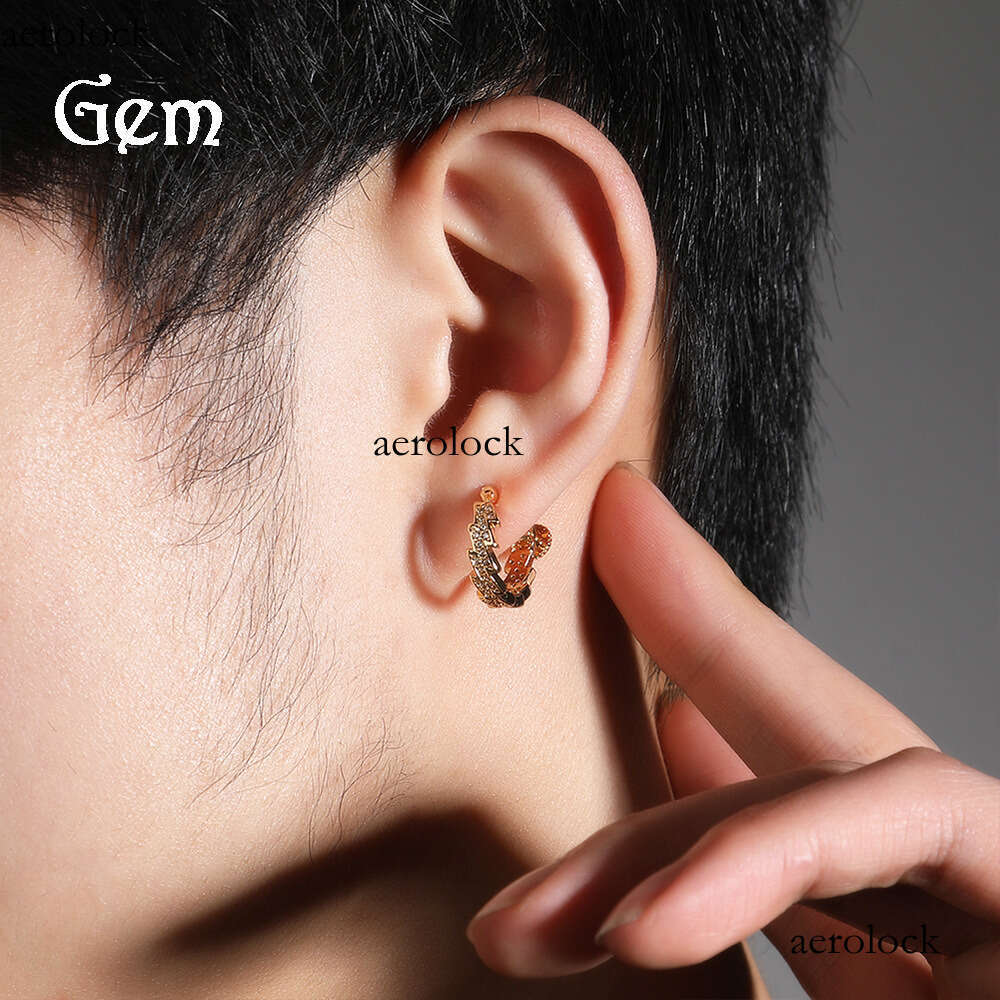 Hip Hop Spiral Buckle Lighing Trendy Street Ins Style Versatile Zircon Stud Earrings for Men Minimalist Personality Ear Clips