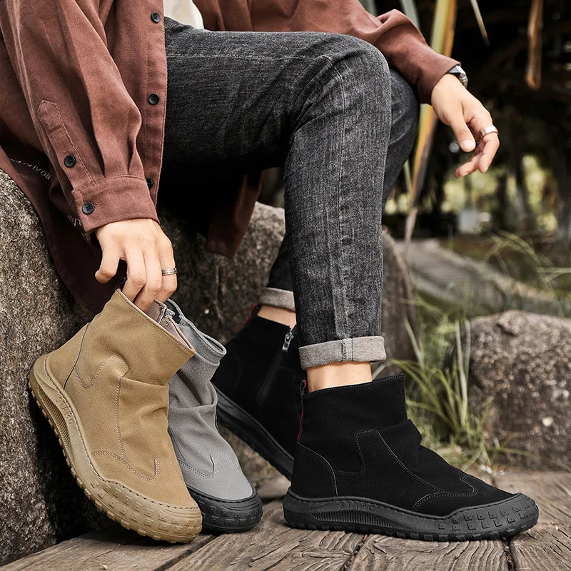 Classic Mens High Top Boots Ankle Boots Anti Slip Soles Outdoor Work Shoes for Spring and Summer Chelsea Boots Shoes 250805