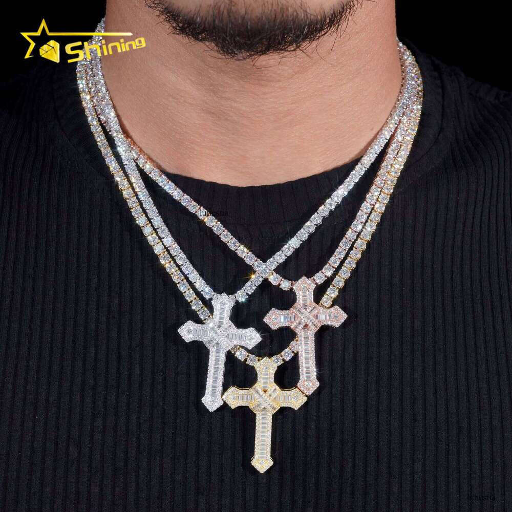 Pass Dia Tester New Design Top Quality Moissanite Hip Hop Jewelry Sterling Sier Cross Pendant