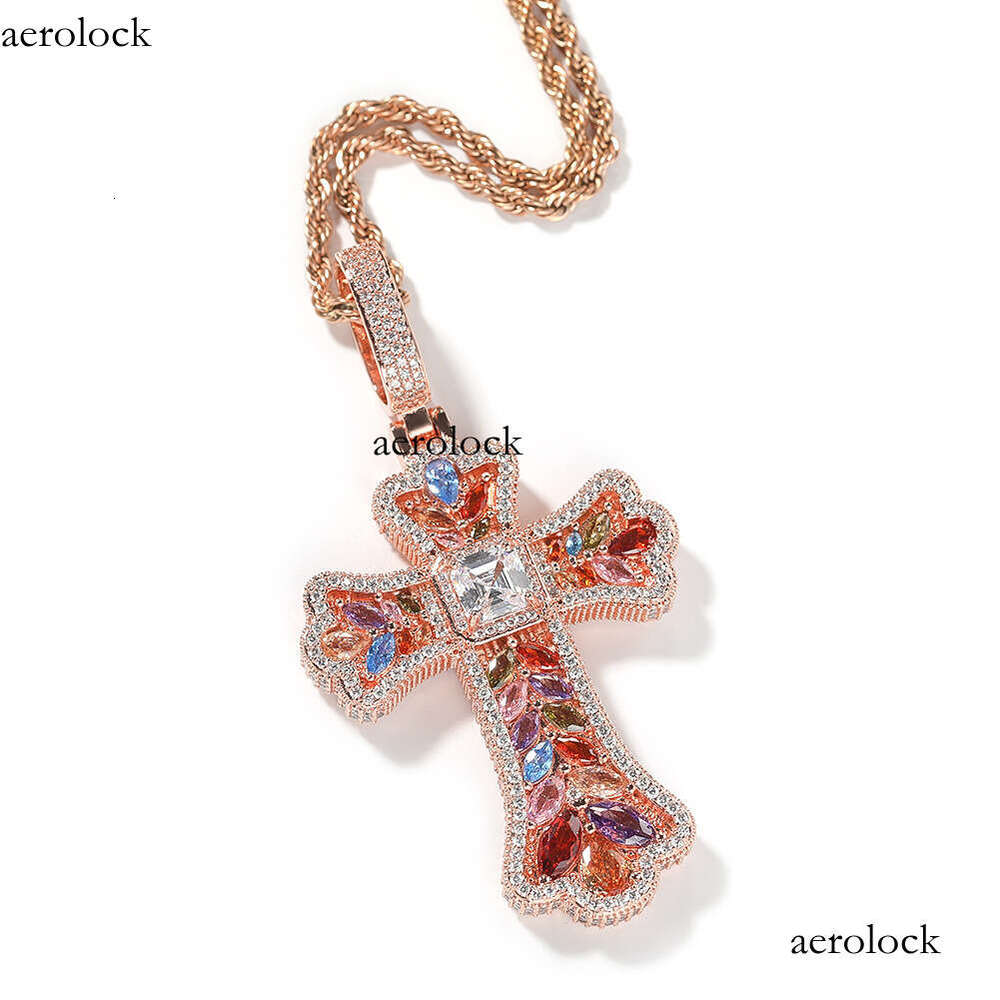 Hip-Hop Personality Light Full Dia Wheat Spike Cross Pendant Fashion Creative Colorful Moissanite chain Exquisite Versatile Jewelry